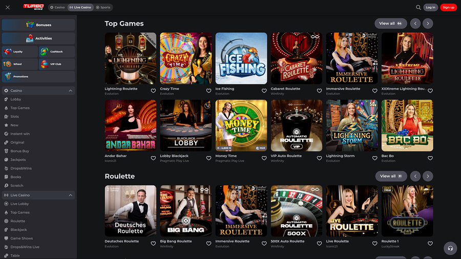 TurboWinz Casino Desktop Live Dealer