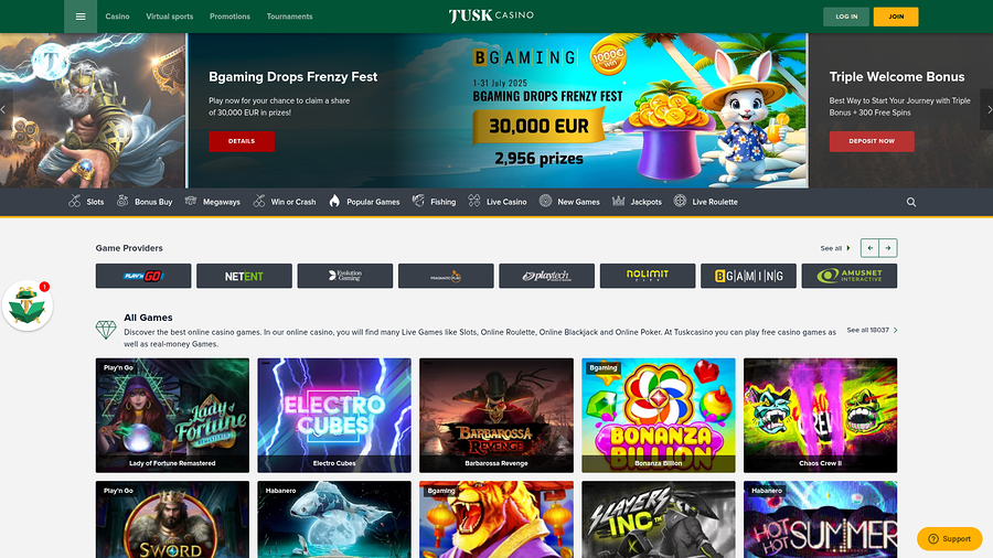 TuskCasino Desktop Homepage
