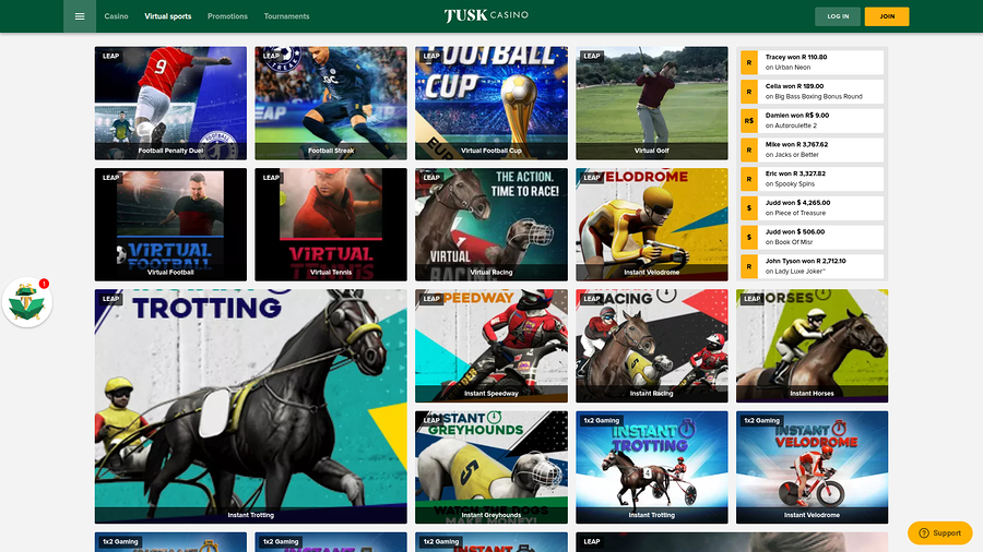 TuskCasino Desktop Virtual Sports