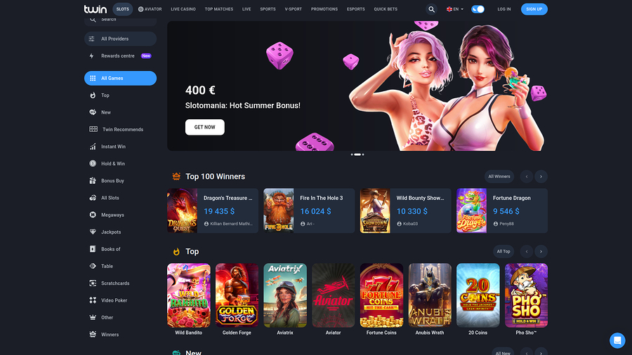 Twin Casino Desktop Homepage