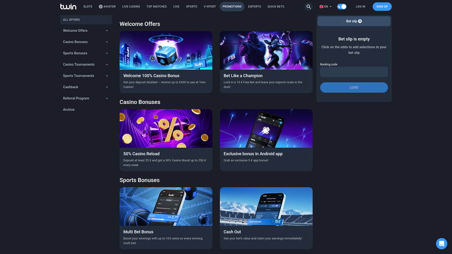 Twin Casino Desktop Promotions