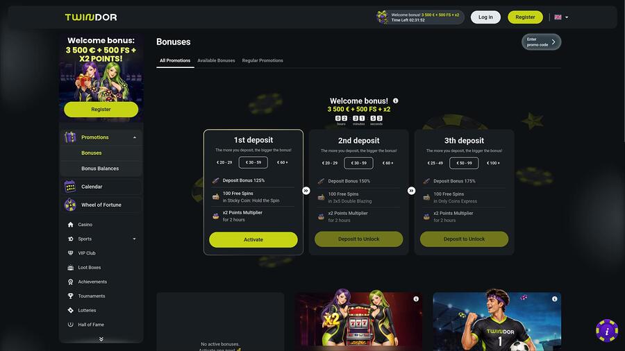 Twindor Casino promotions page