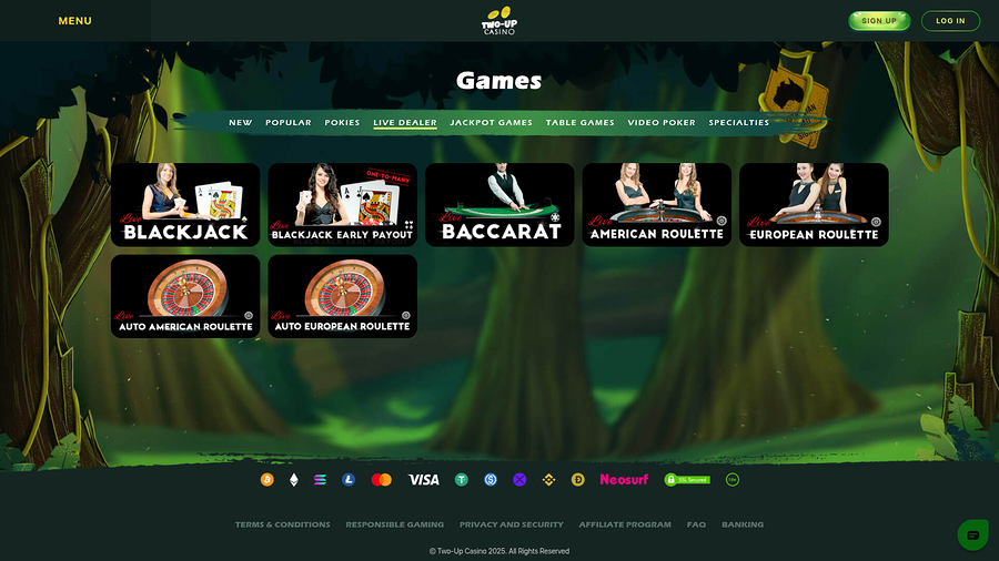 Two Up Casino Desktop Live Dealer