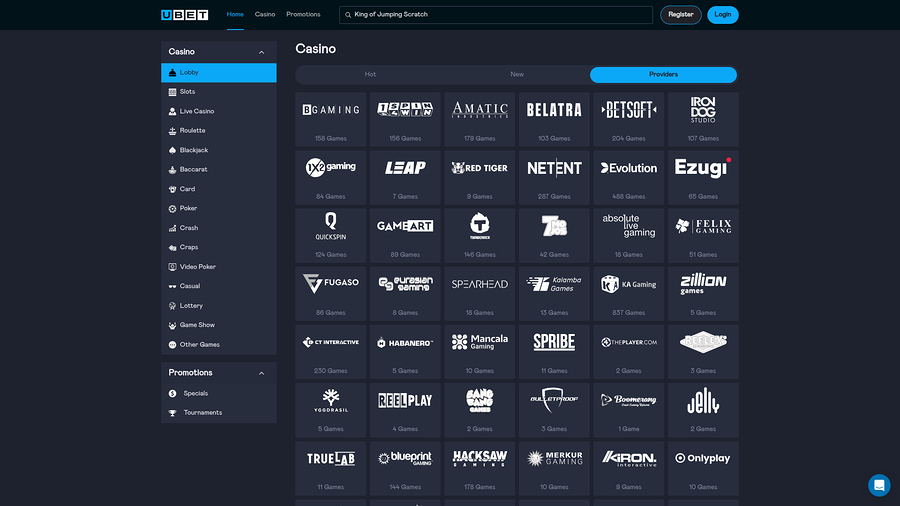 Ubet Casino Desktop Game Developers