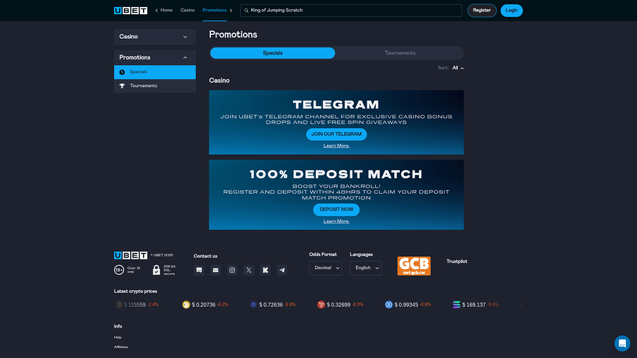 Ubet Casino Desktop Promotions