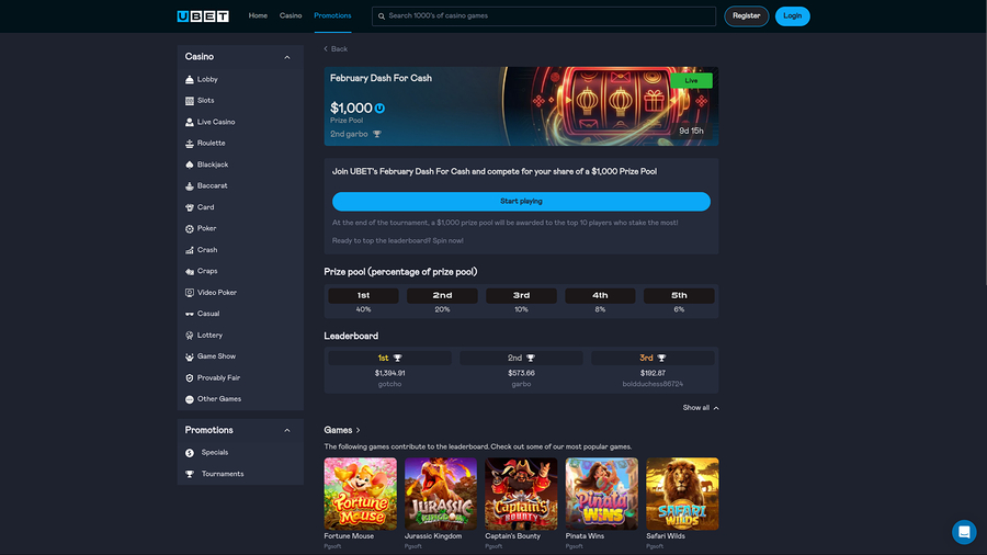 Ubet Casino Desktop Tournaments