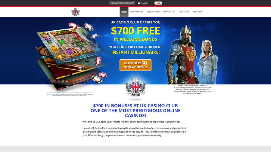 UK Casino Club Desktop Homepage