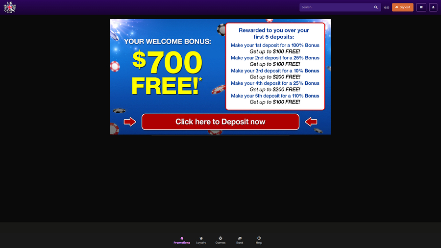 UK Casino Club Desktop Promotions