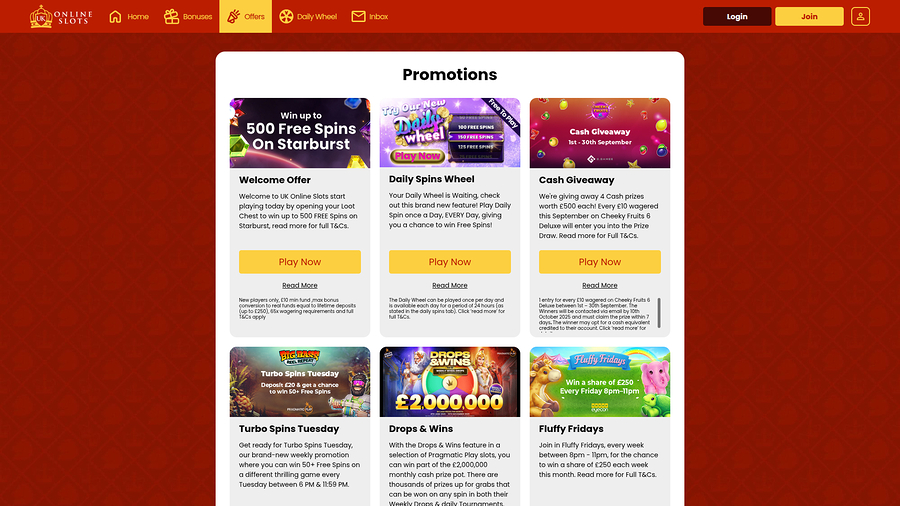 UK Online Slots Desktop Promotions