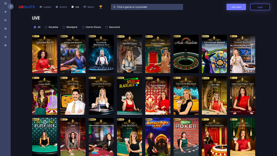 UK Slots Casino Desktop Live Dealer