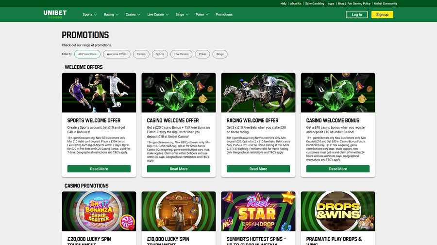 Unibet Casino Desktop Promotions