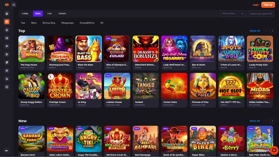 Captura de pantalla de la página de juegos de Unlim Casino