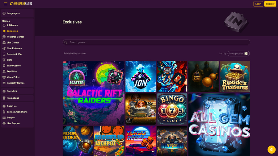 Vanguards Casino Desktop Exclusive Games