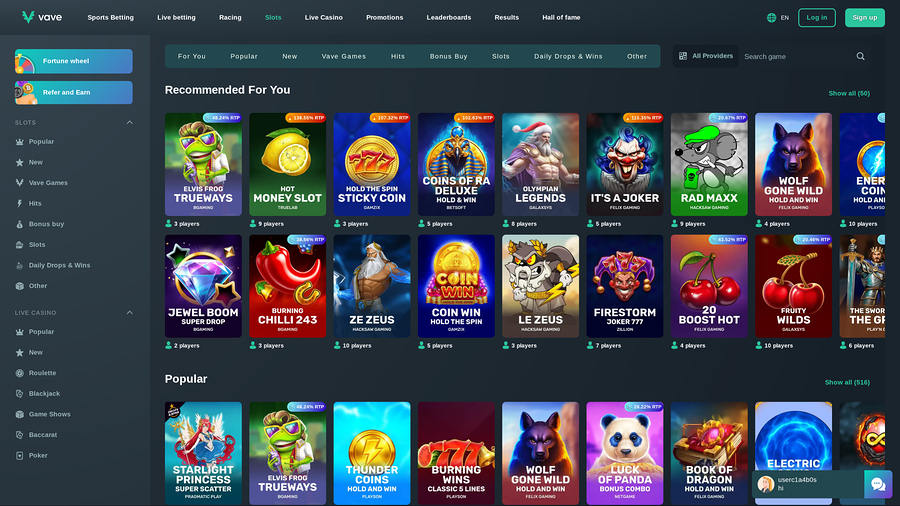 Vave Casino Desktop Games