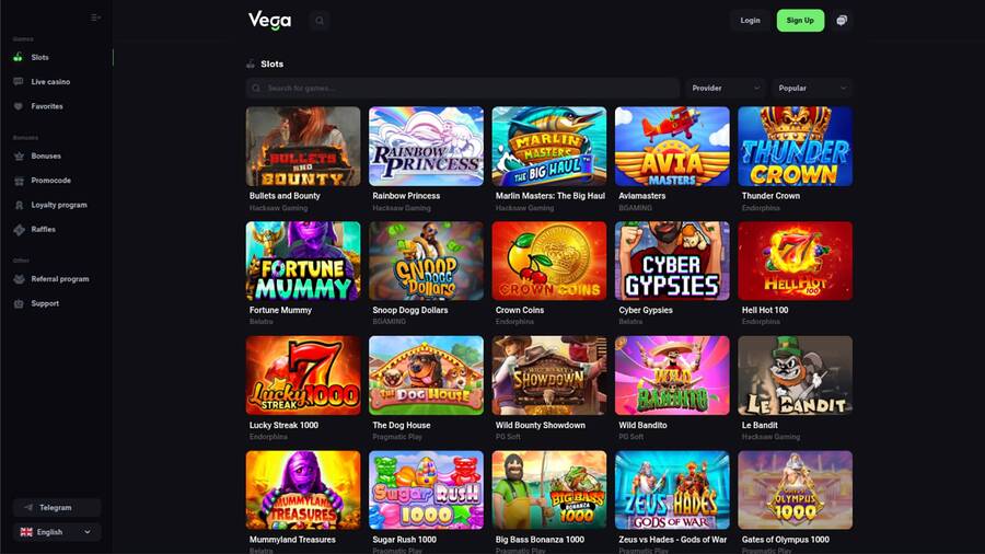  Captura de pantalla de la página de juegos de VegaBet Casino