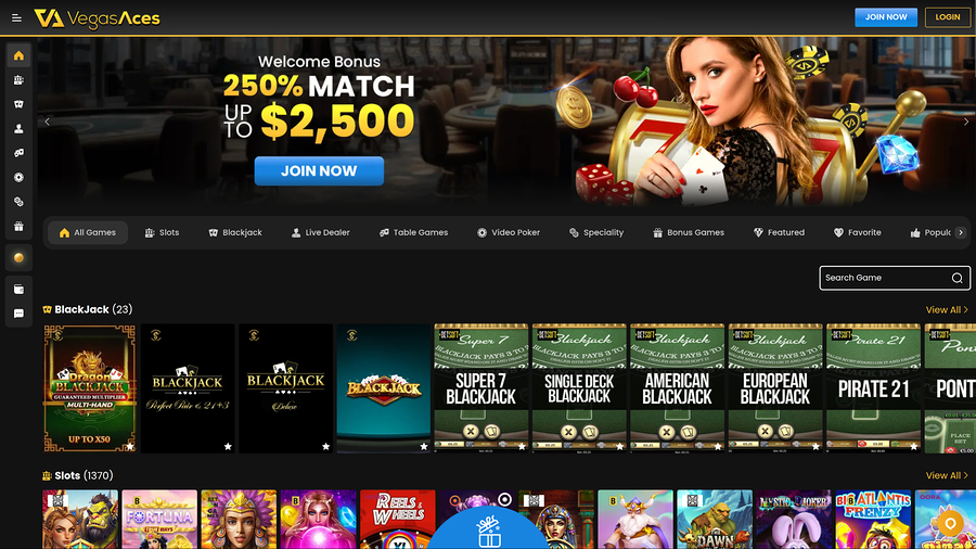 Vegas Aces Casino Desktop Homepage