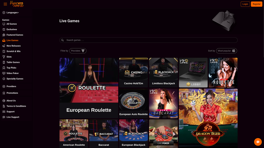 Vegas AMPED Casino Desktop Live Dealer