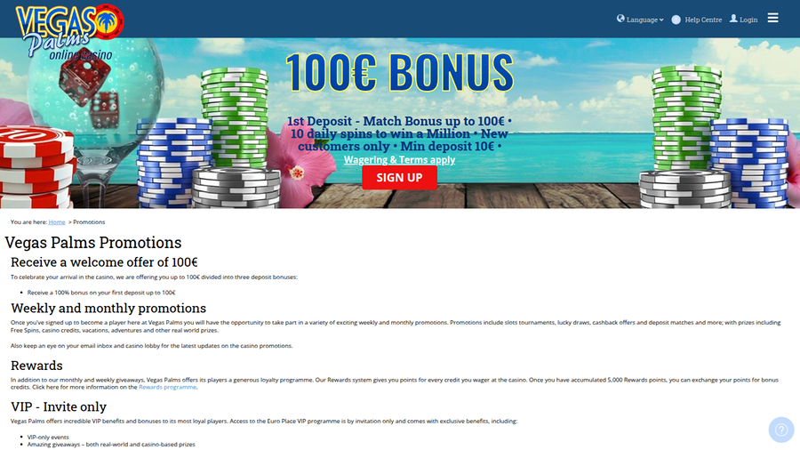 Vegas Palms Casino Desktop Promotions