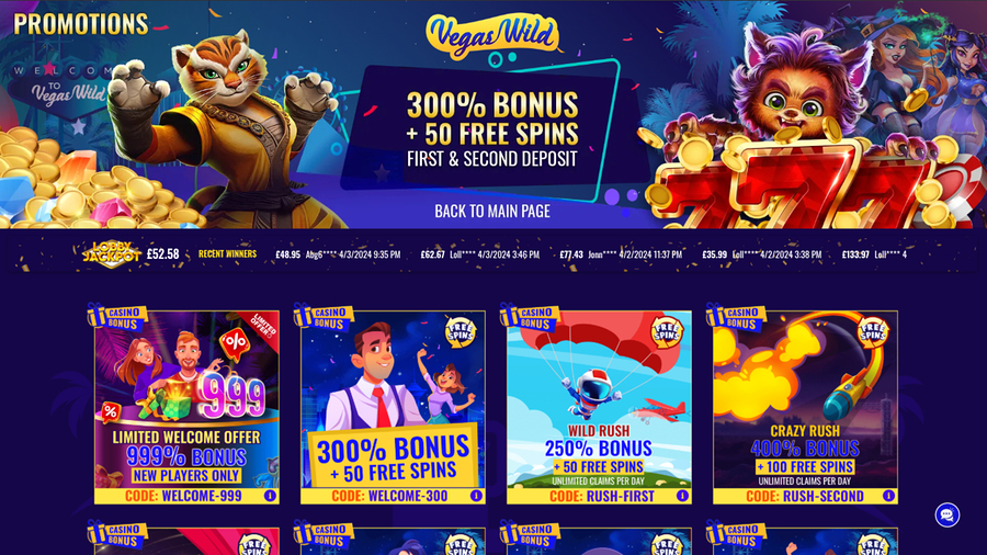 Vegas Wild Casino Desktop Promotions