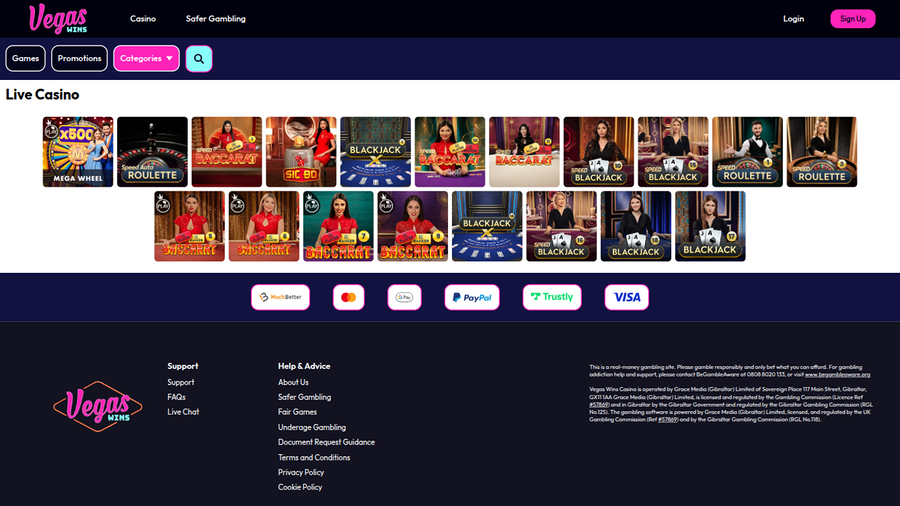 Vegas Wins Casino Desktop Live Dealer