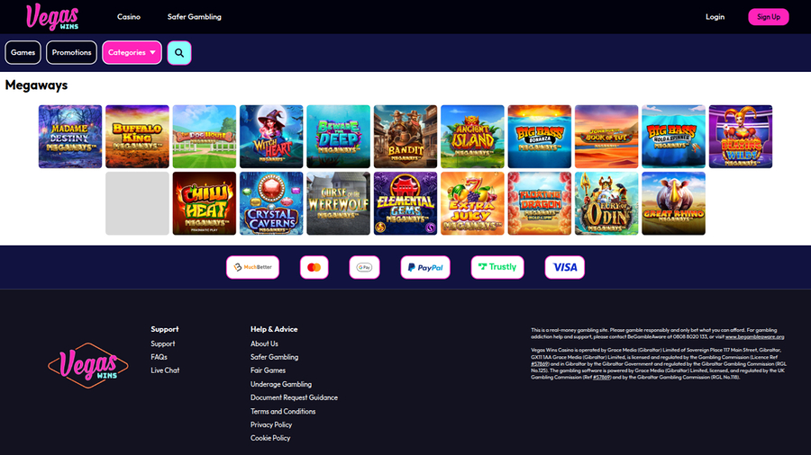 Vegas Wins Casino Desktop Megaways