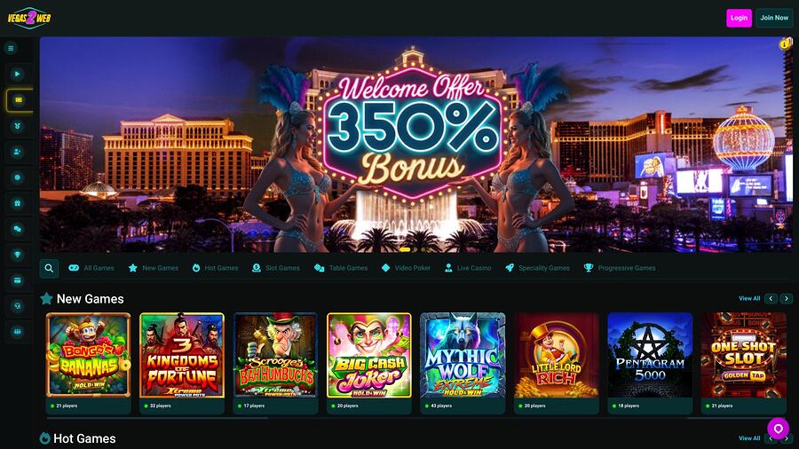 Vegas2Web Casino homepage