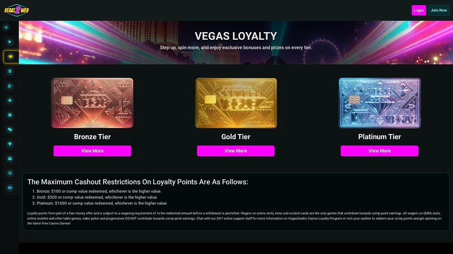 Vegas2Web Casino VIP page