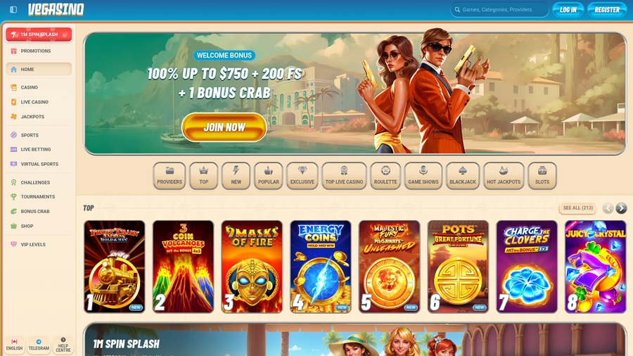 Vegasino Casino Desktop Homepage