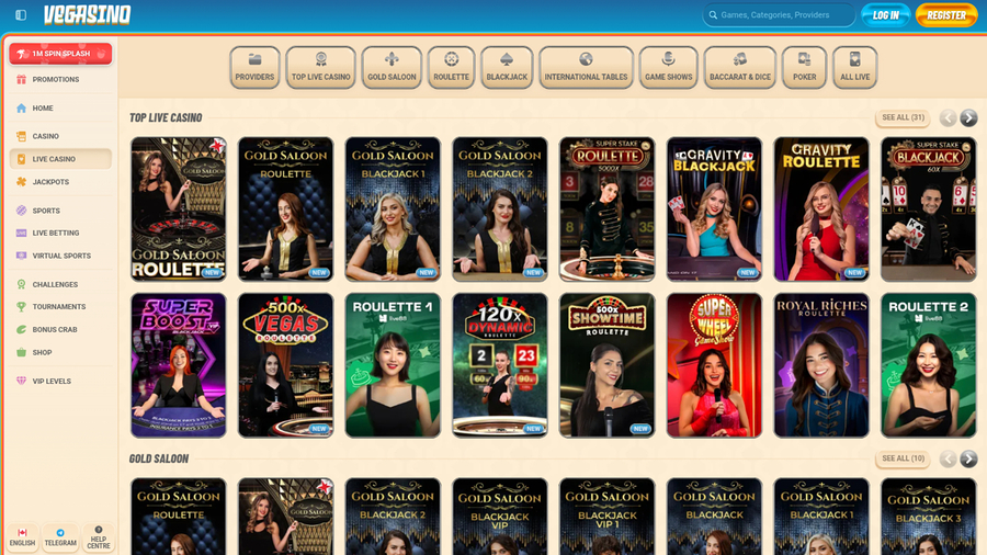Vegasino Casino Desktop Live Dealer