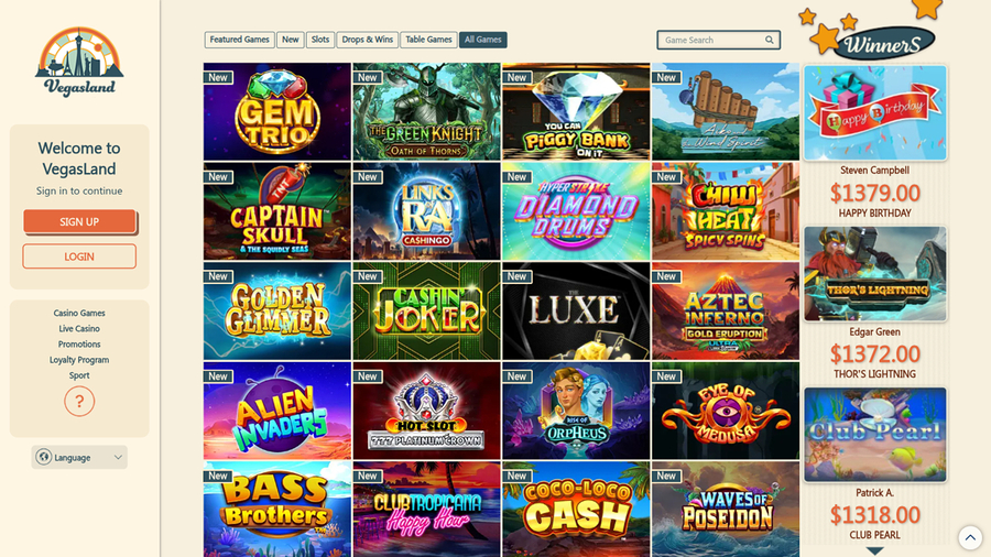 VegasLand Casino Desktop Games