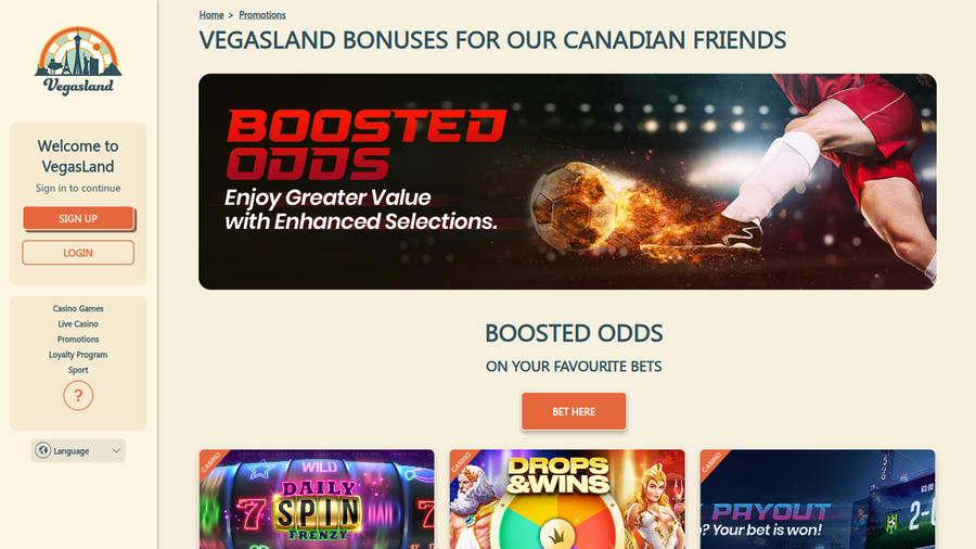 VegasLand Casino Desktop Promotions