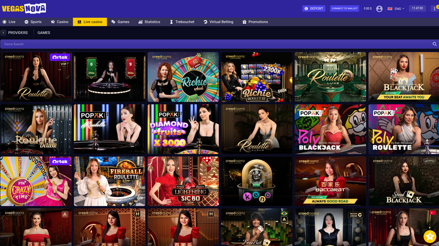 VegasNova Casino Desktop Live Dealer