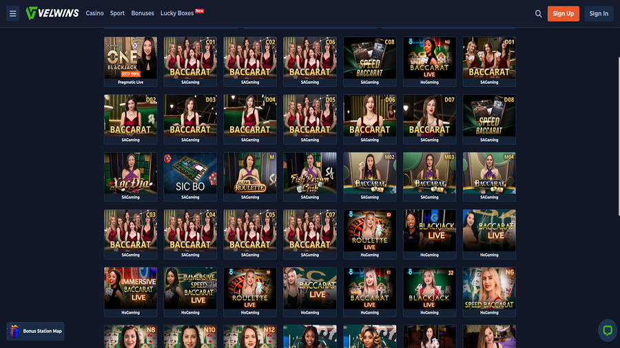 Live Dealer screenshot of Velwins Casino for Desktop