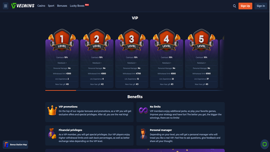 VIP screenshot of Velwins Casino for Desktop