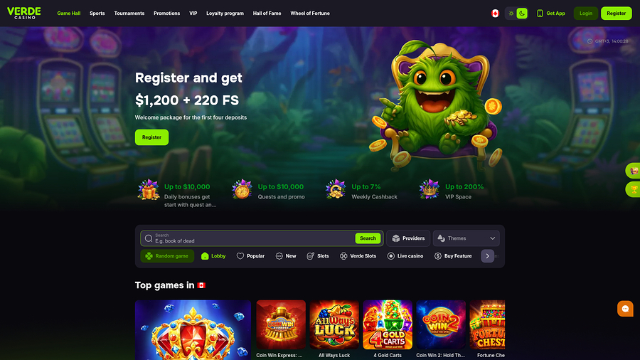 Verde Casino Desktop Homepage