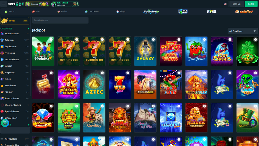 Vertbet Casino Desktop Jackpot