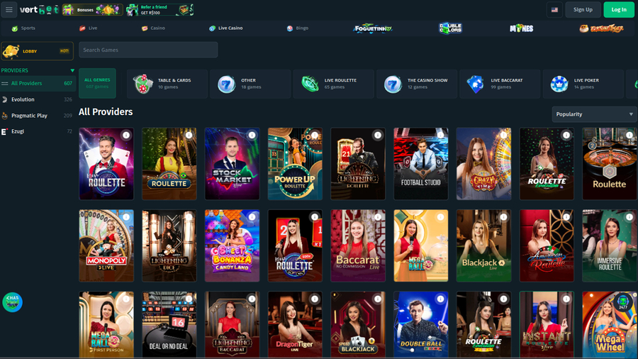 Vertbet Casino Desktop Live Dealer