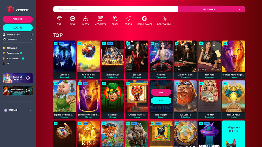 Vesper Casino Desktop Homepage