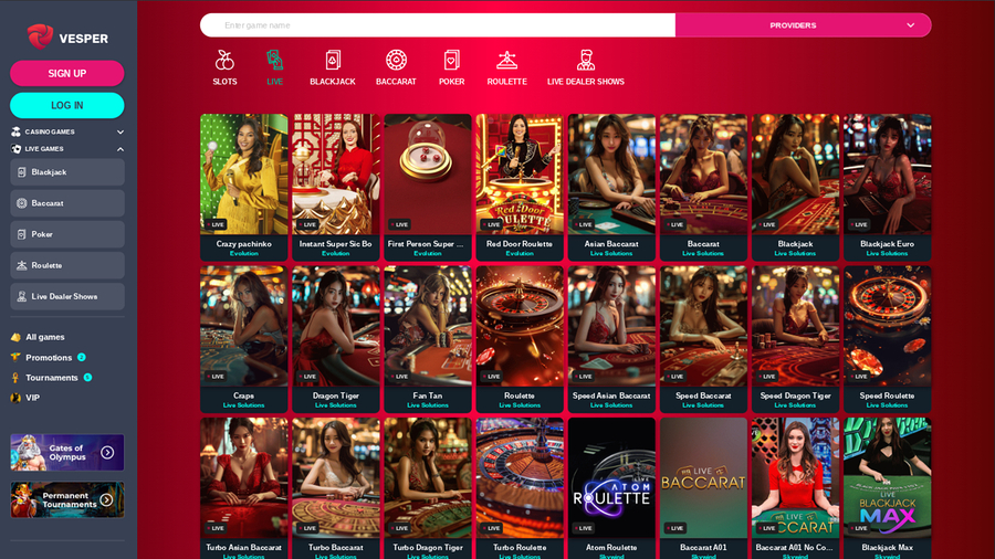 Vesper Casino Desktop Live Dealer