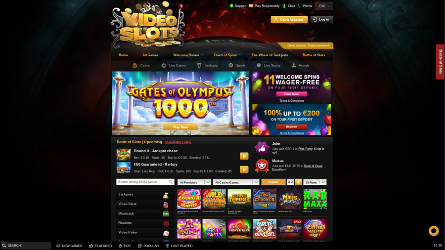 Videoslots Casino Desktop Homepage