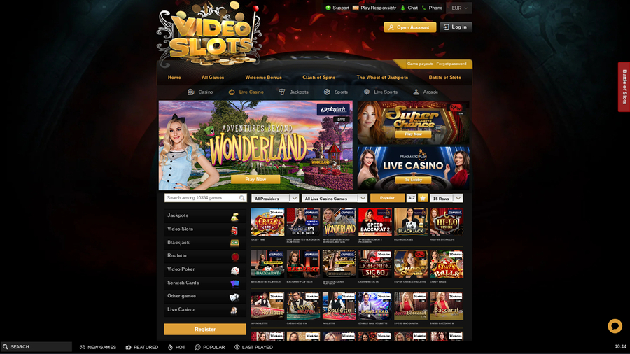 Videoslots Casino Desktop Live Dealer