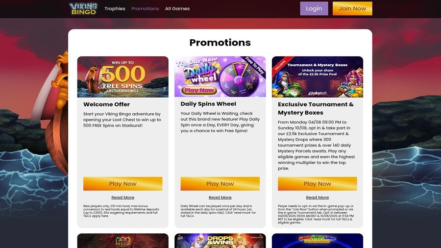 Viking Bingo Casino Desktop Promotions