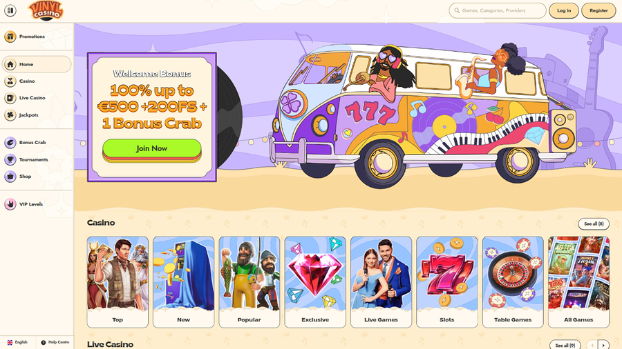 Vinyl Casino Desktop Homepage
