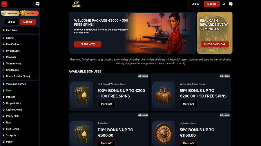 Promotions screenshot of VipCasino for Desktop