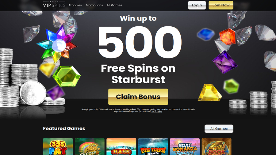 VIP Spins Casino Desktop Homepage
