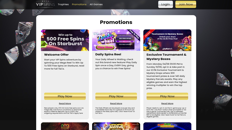 VIP Spins Casino Desktop Promotions