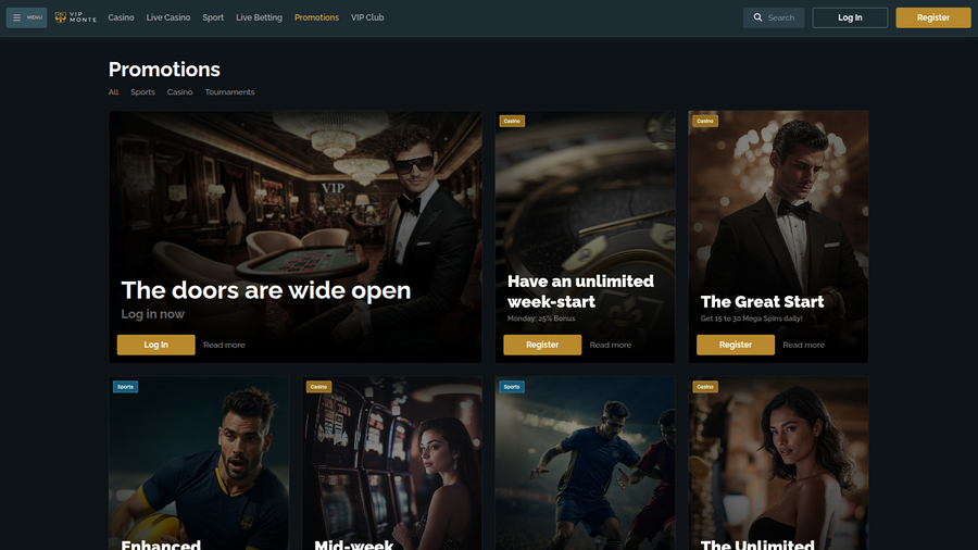 VipMonte Casino Desktop Promotions