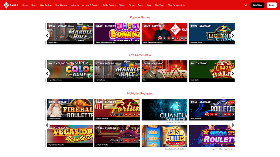 Virgin Games Casino Desktop Live Dealer