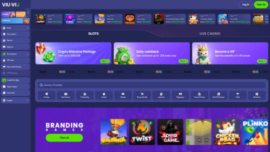 ViuViu Casino Homepage Desktop