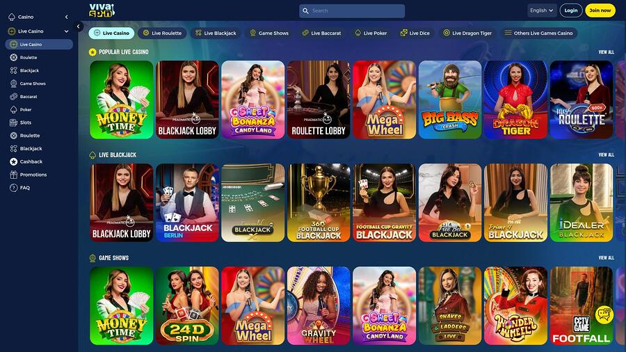 Casino Vivaspin con crupier en vivo para escritorio